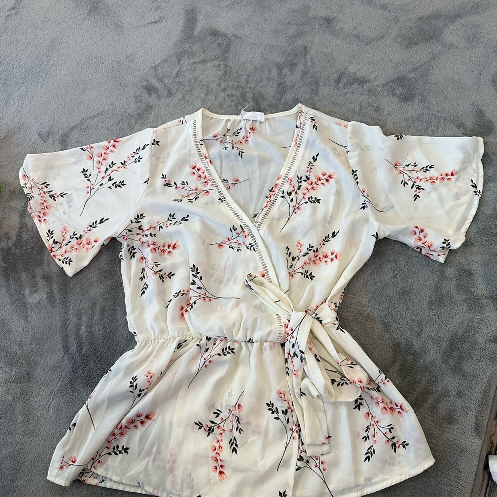 Sienna Sky Floral Wrap Blouse - White and Pink